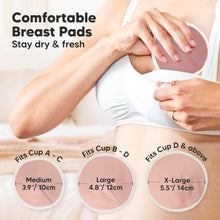 Load image into Gallery viewer, Comfortable Breast Pads - Stay dry &amp; fresh. Size Fits Cup A - C - Medium (3.9” / 10cm), Fits Cup B - D - Large (4.8” / 12cm) , Fits Cup D &amp; above - X-Large (5.5” / 14cm) 
