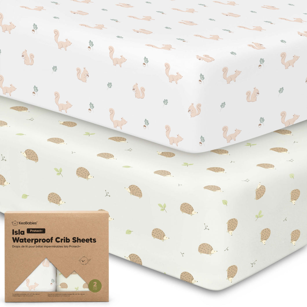 2-Pack Isla [Protect+] Waterproof Crib Sheets (Nibbles/Bruce)