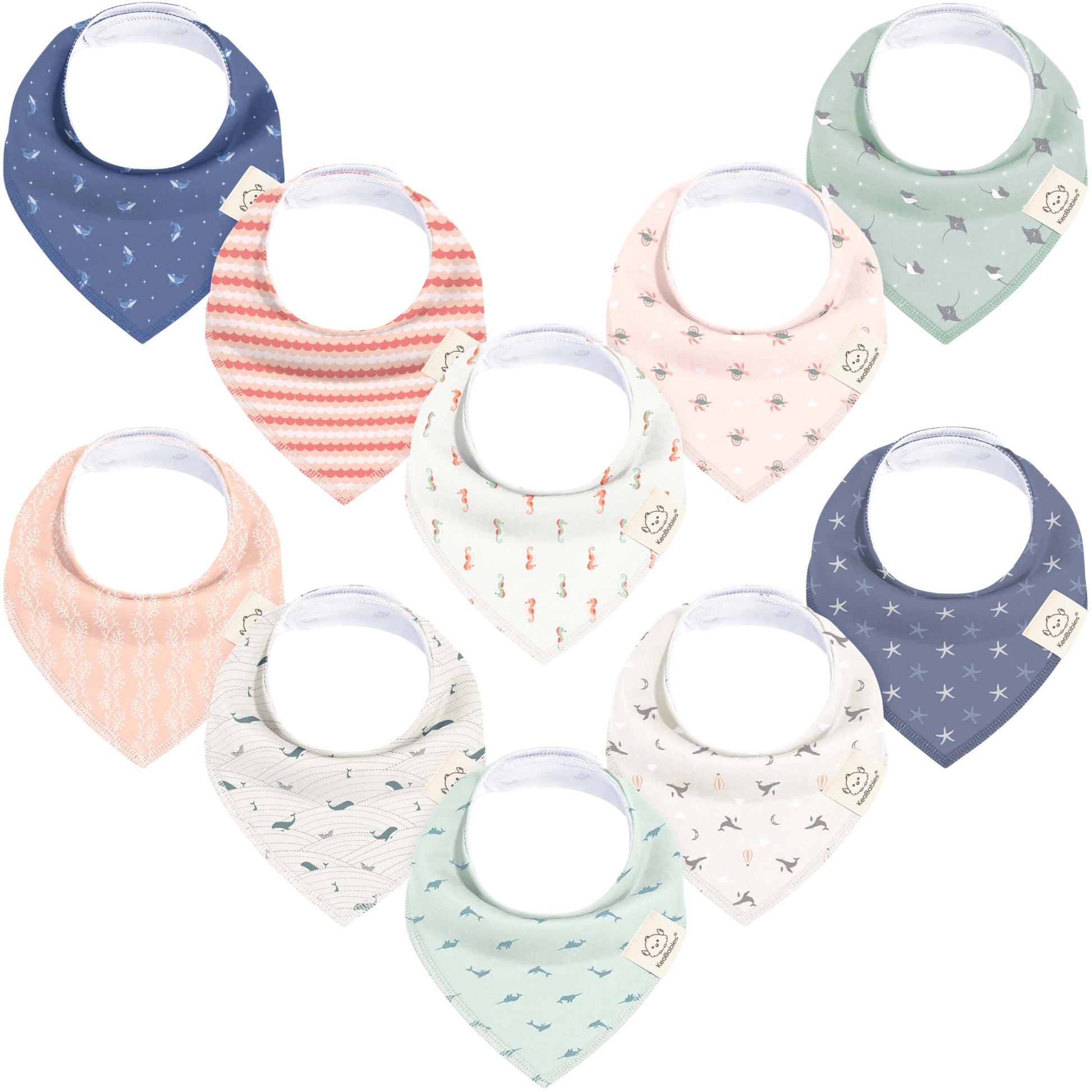 10-Pack Bandana Bibs Set featuring modern patterns designed for everyday baby wear. 29566205034682