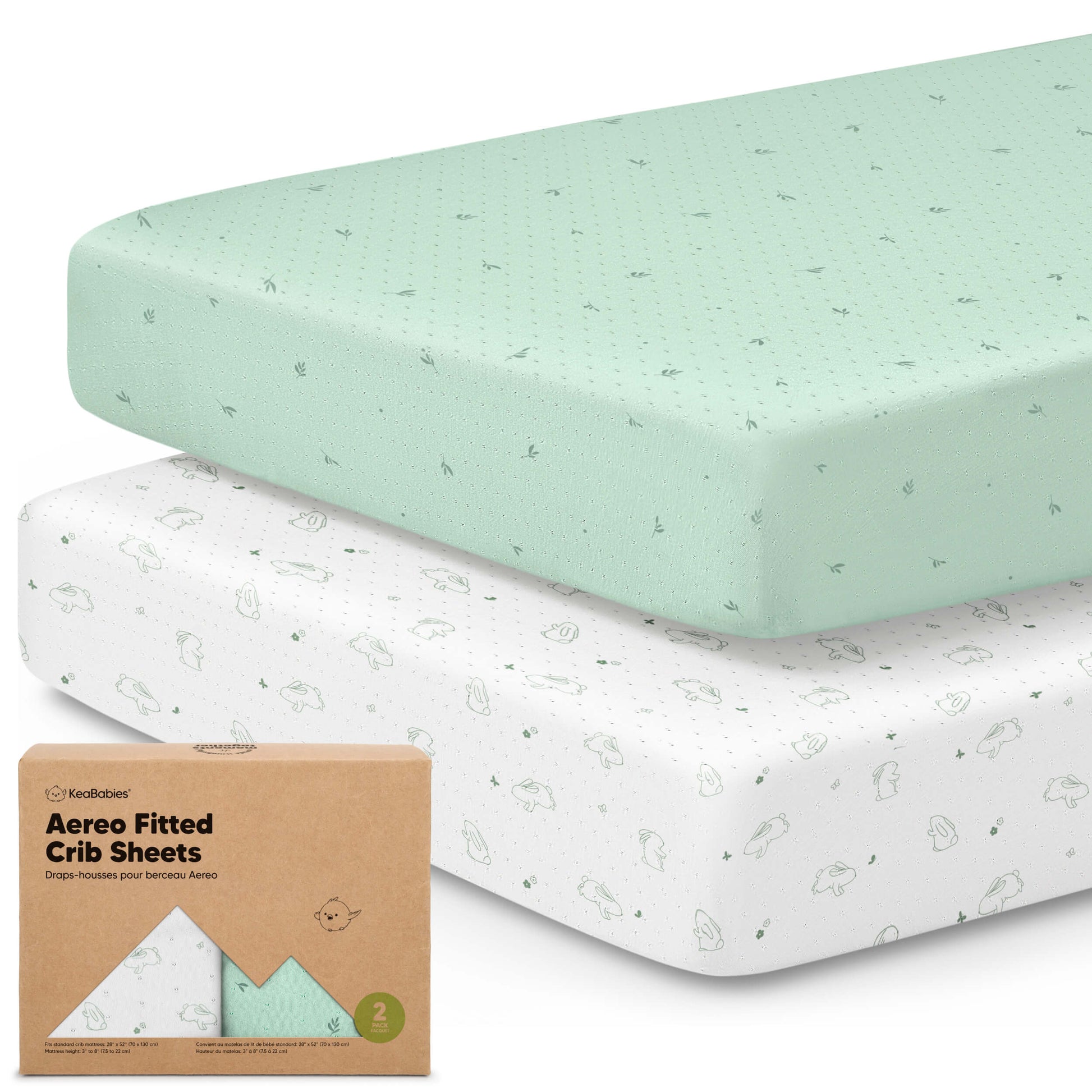 2-Pack Aereo Fitted Crib Sheets with soft, breathable fabric, snug fit for everyday crib use. 29394797428922