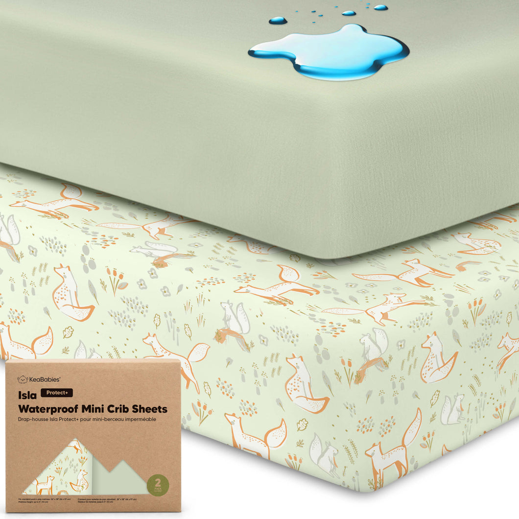 2-Pack Isla [Protect+] Waterproof Mini Crib Sheets (Foxtrot)