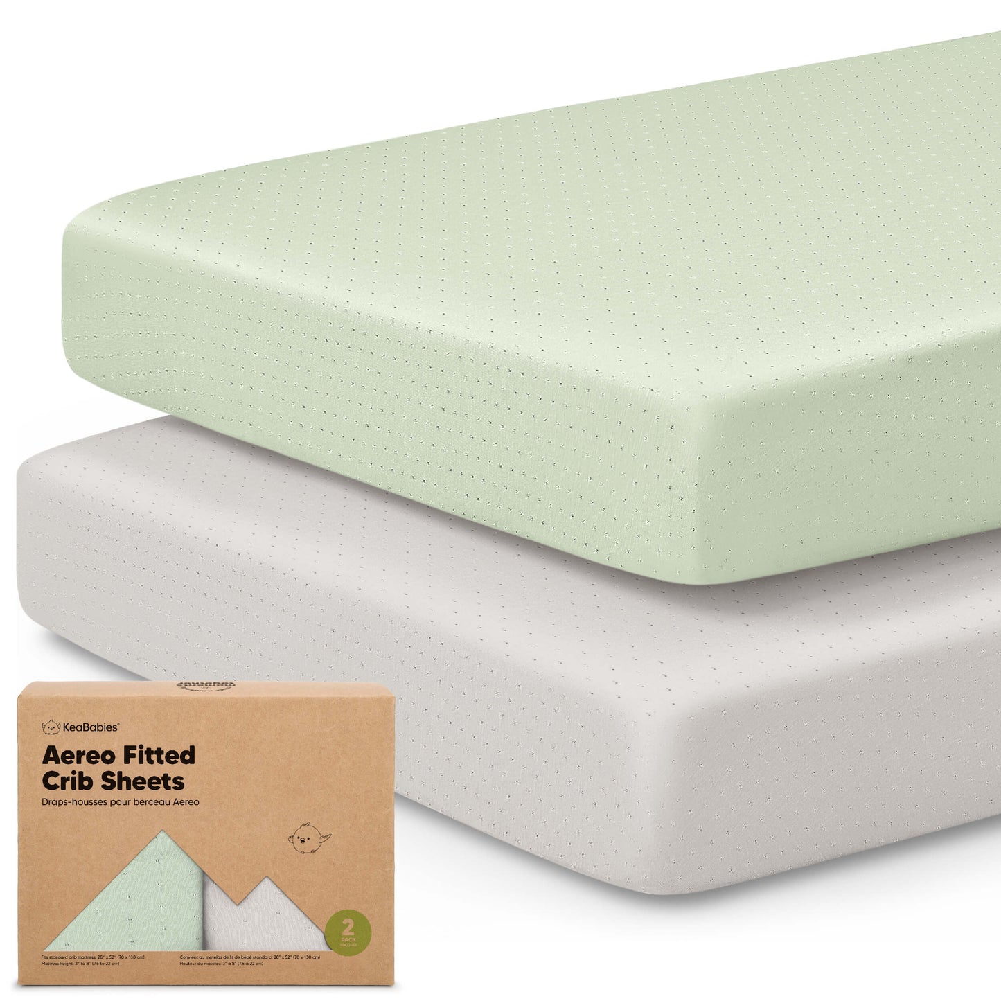 2-Pack Aereo Fitted Crib Sheets with soft, breathable fabric, snug fit for everyday crib use. 29421086146746