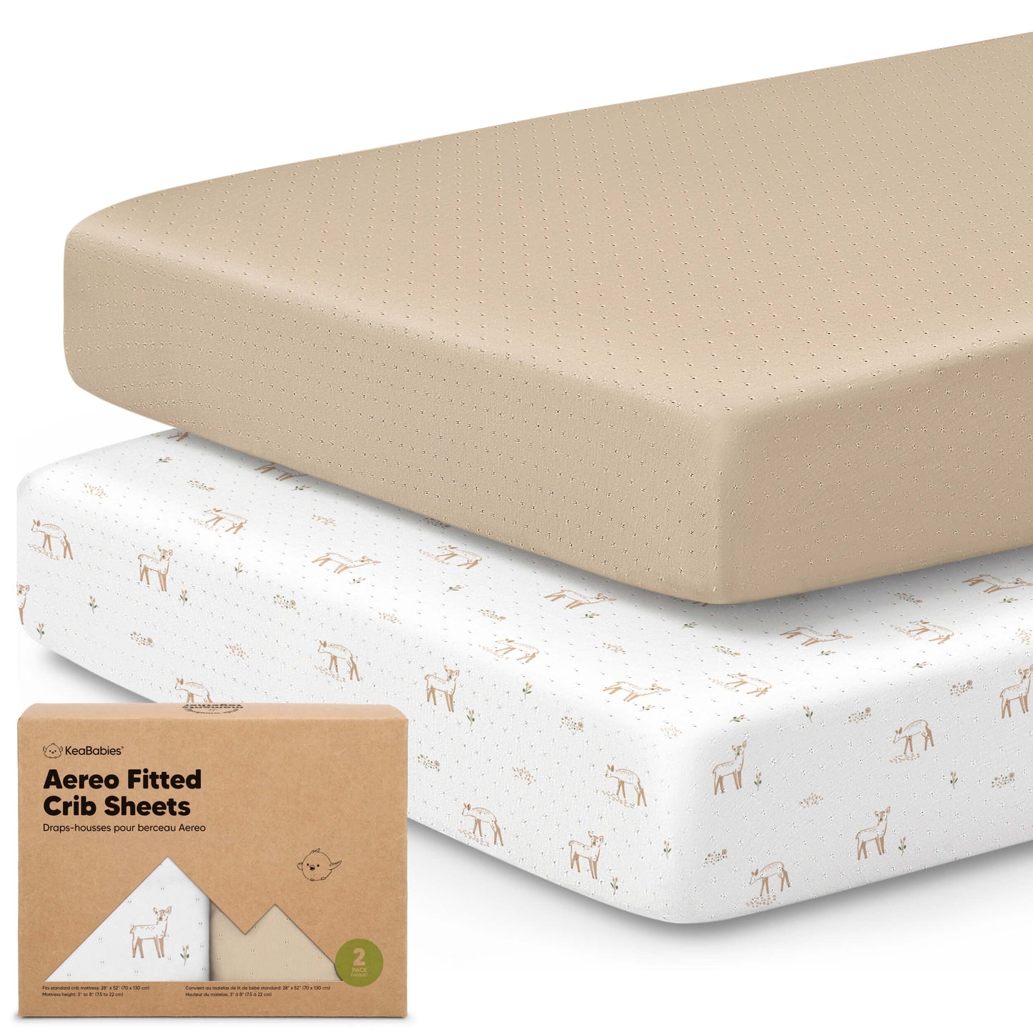 2-Pack Aereo Fitted Crib Sheets with soft, breathable fabric, snug fit for everyday crib use. 29394794709178