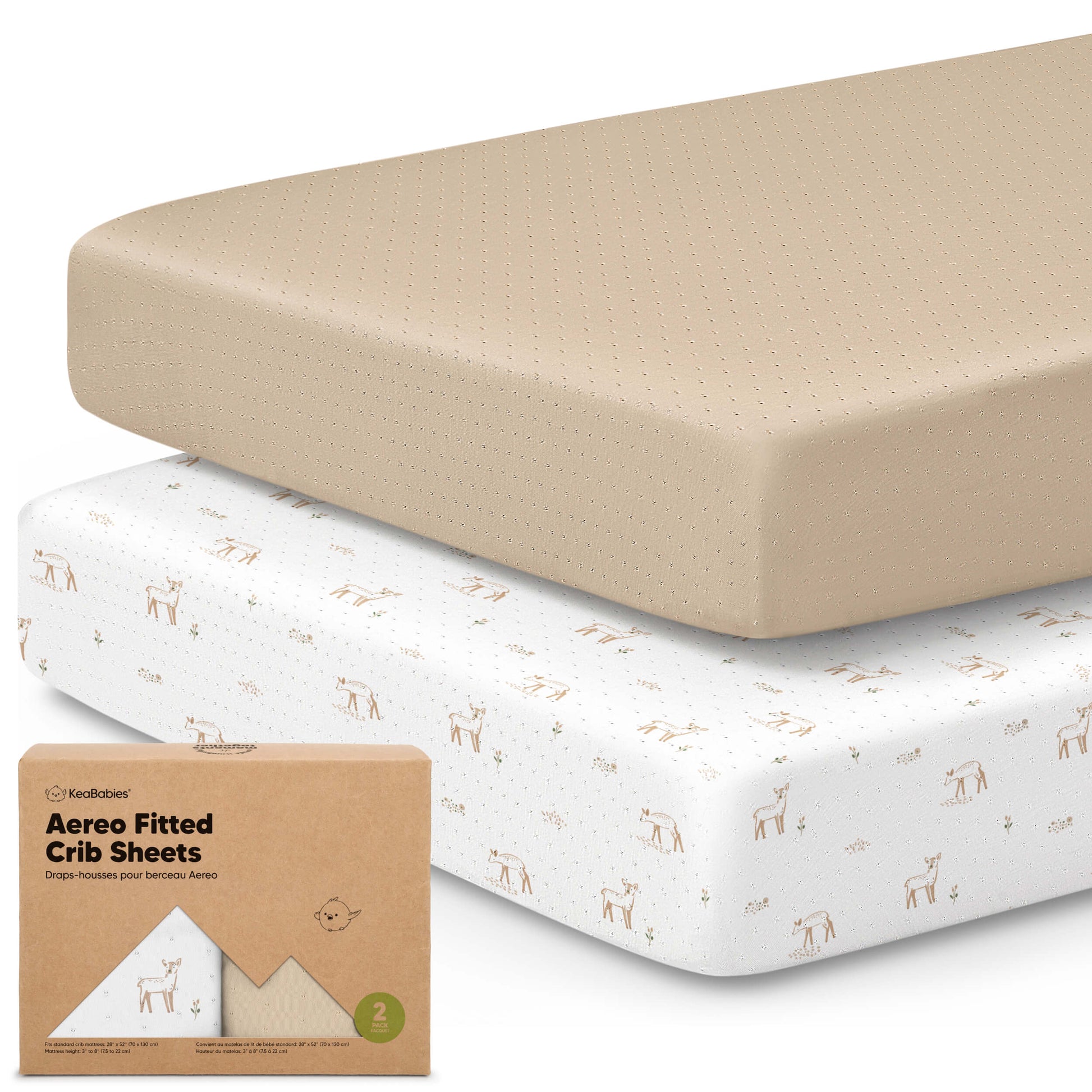 2-Pack Aereo Fitted Crib Sheets with soft, breathable fabric, snug fit for everyday crib use. 29394794709178