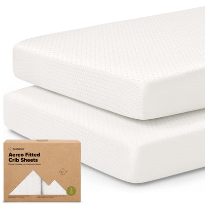 2-Pack Aereo Fitted Crib Sheets with soft, breathable fabric, snug fit for everyday crib use. 29421125042362