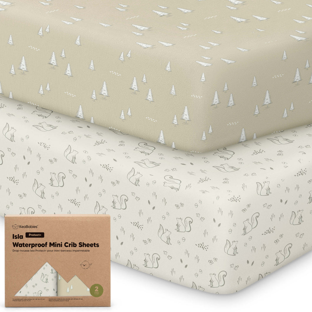 2-Pack Isla [Protect+] Waterproof Mini Crib Sheets (Pine Grove)