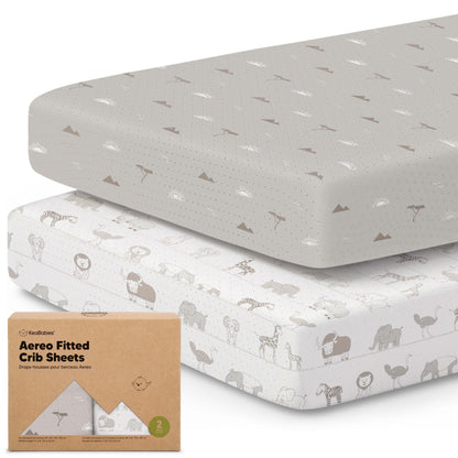 2-Pack Aereo Fitted Crib Sheets with soft, breathable fabric, snug fit for everyday crib use. 29440615547066