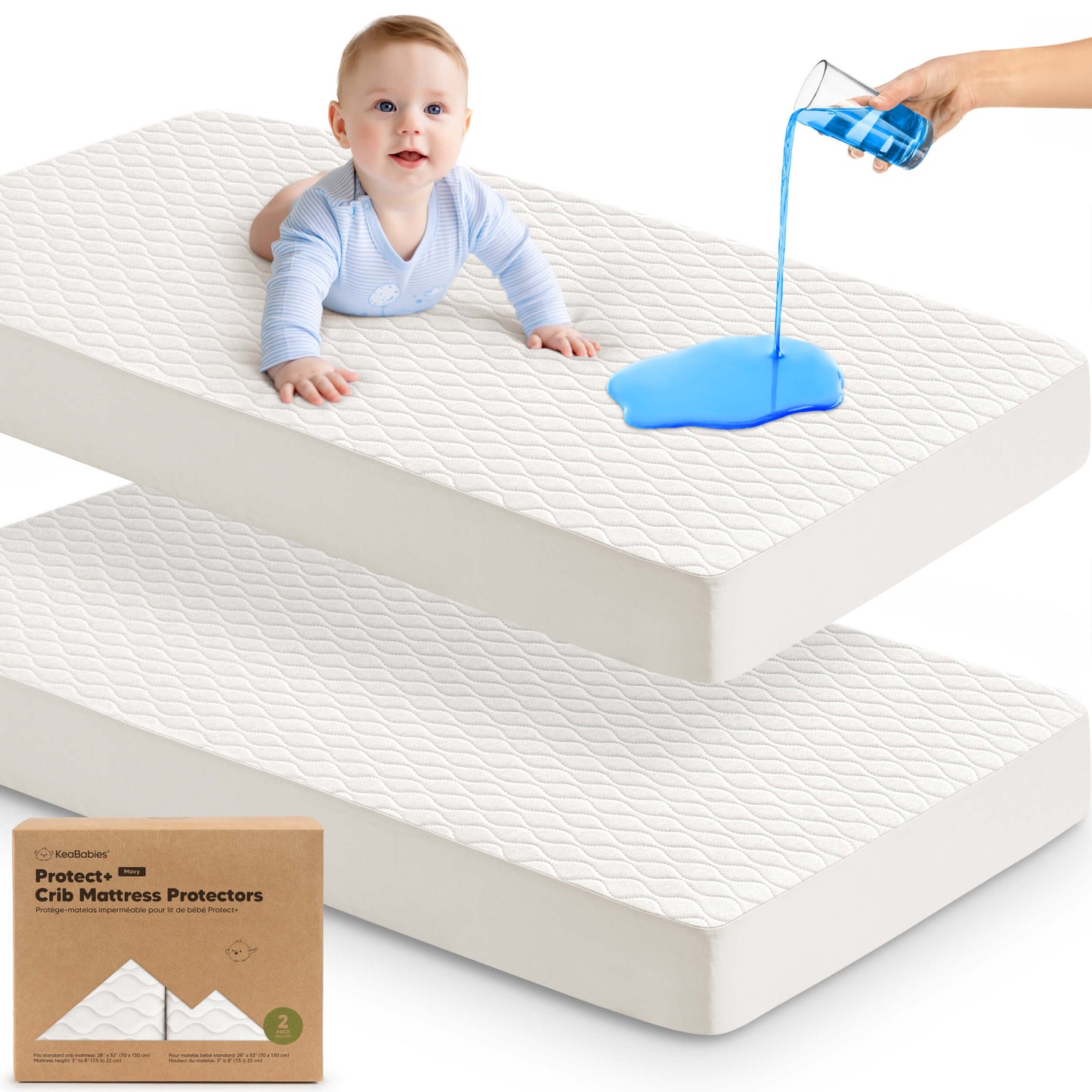 2-Pack Mavy Protect+ Waterproof Crib Mattress Protector 29670865600698