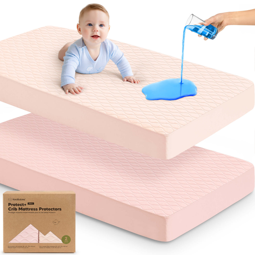 2-Pack Mavy Protect+ Waterproof Crib Mattress Protector (Mist Rose)