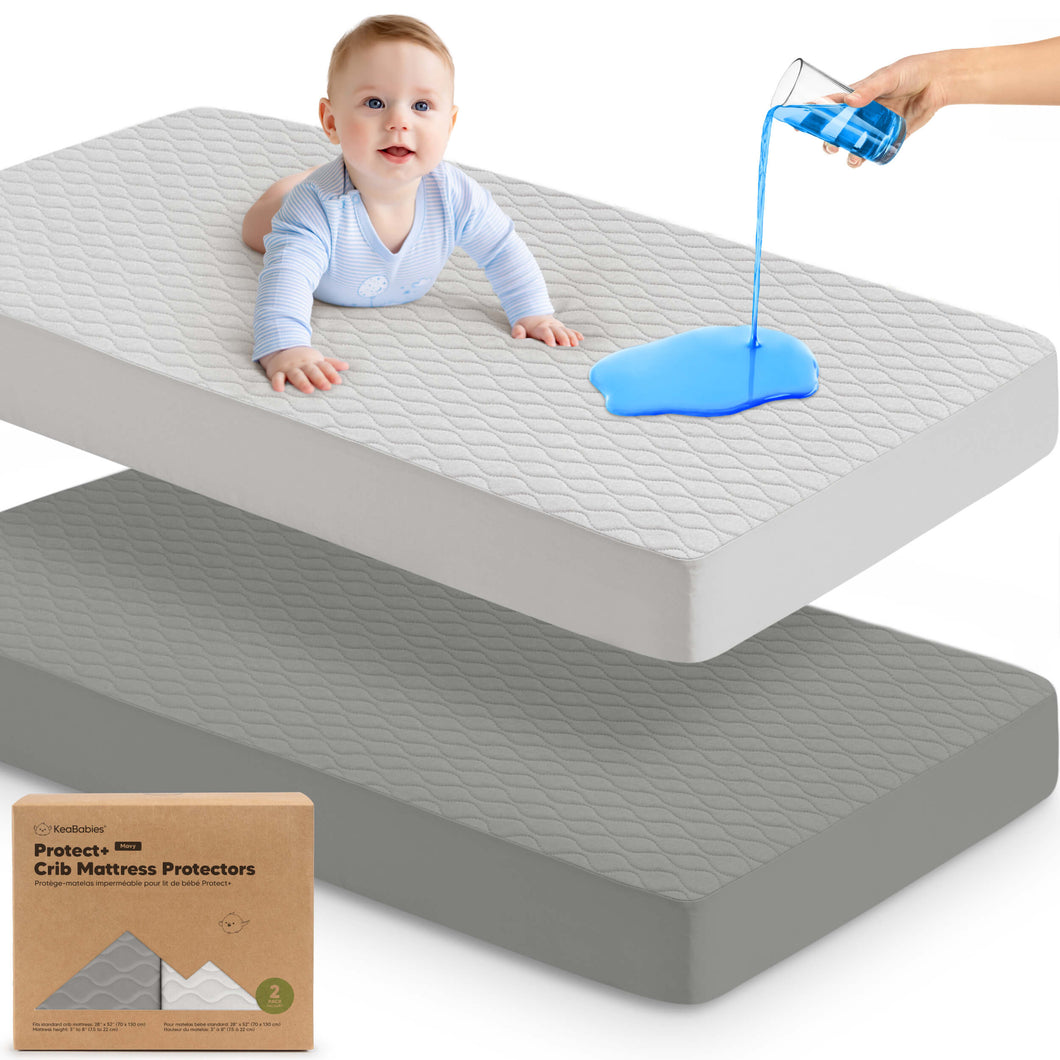 2-Pack Mavy Protect+ Waterproof Crib Mattress Protector (Granite)