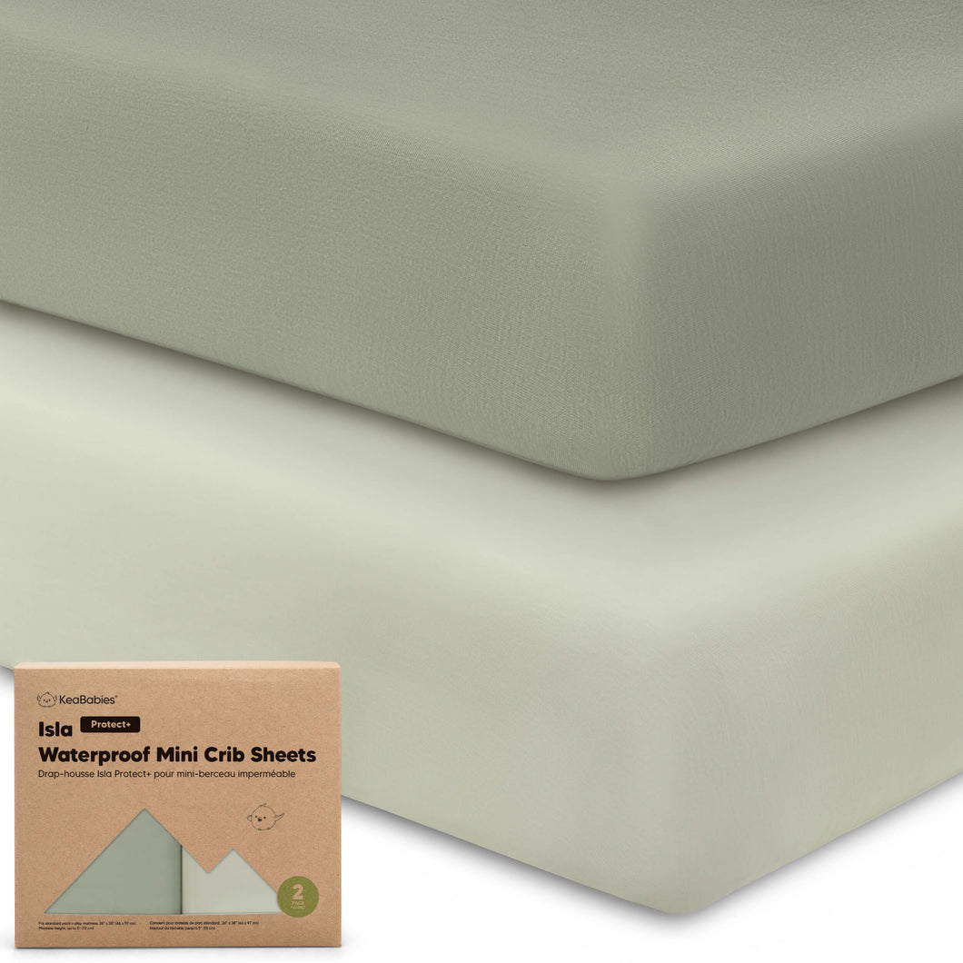 2-Pack Isla [Protect+] Waterproof Mini Crib Sheets (Lichen)