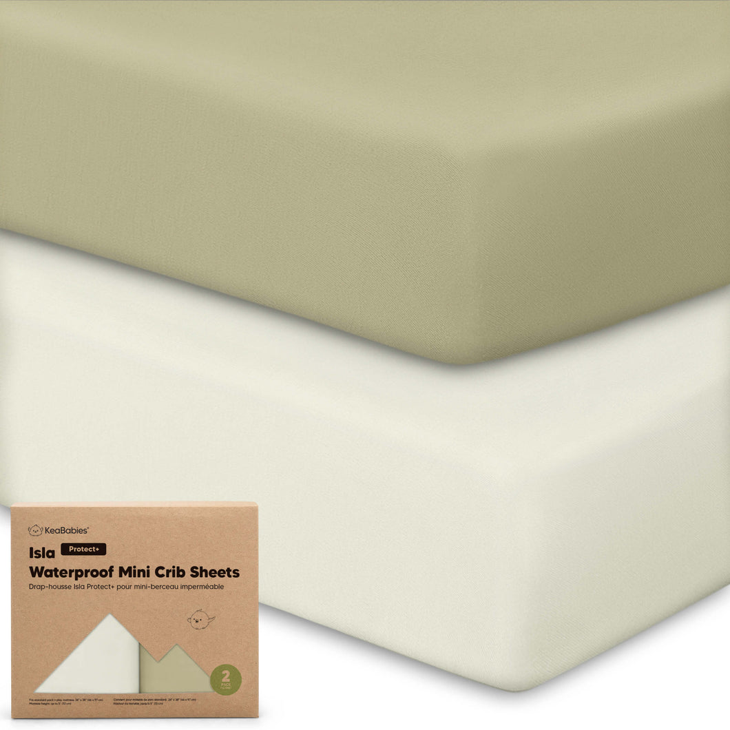 2-Pack Isla [Protect+] Waterproof Mini Crib Sheets (Oregano)