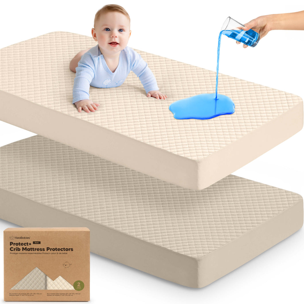 2-Pack Quin Protect+ Waterproof Crib Mattress Protector (Ecru)