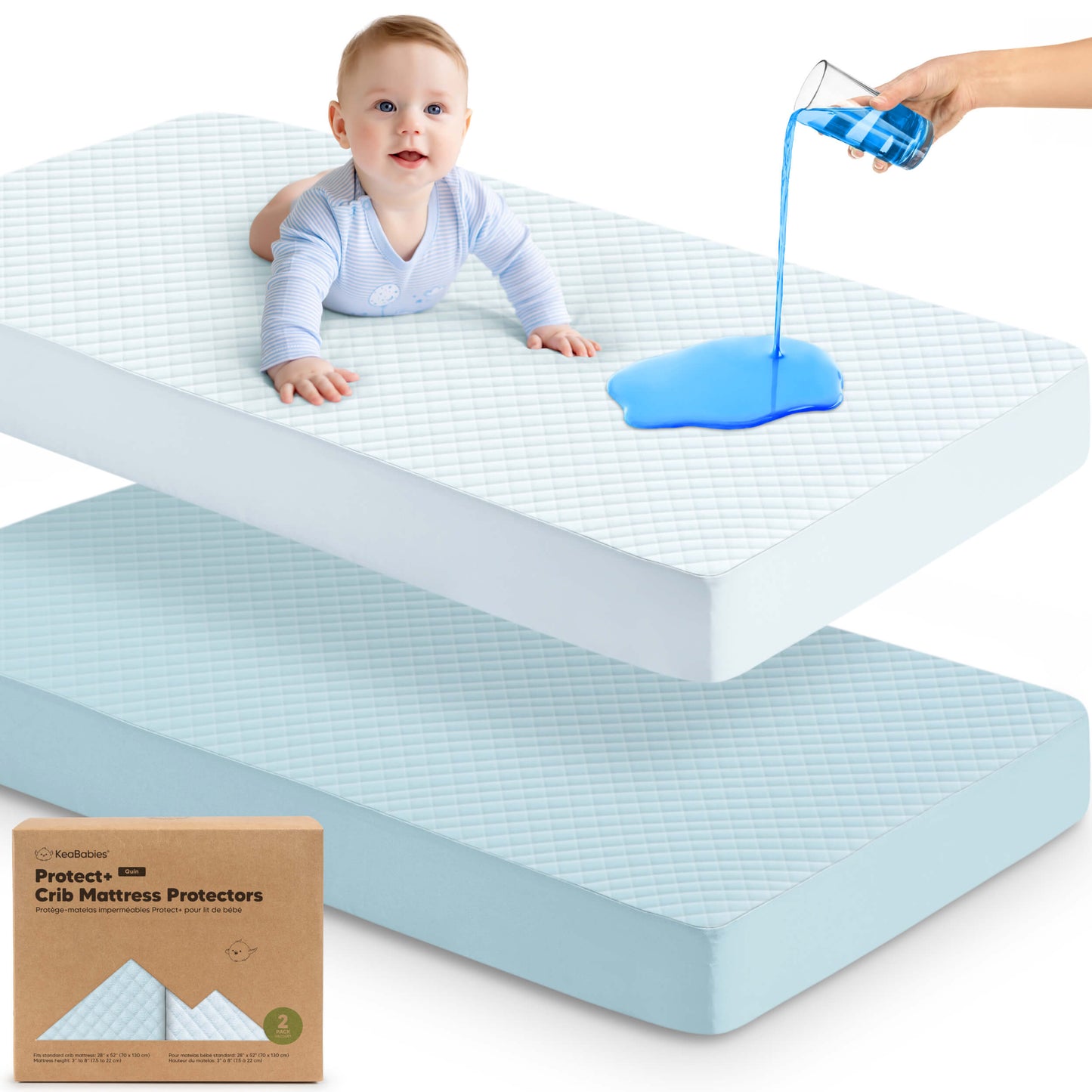 Protect waterproof crib mattress cover provides leakproof protection with a soft cotton surface.
 29576793981114
