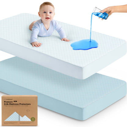 Protect waterproof crib mattress cover provides leakproof protection with a soft cotton surface.
 29576793981114