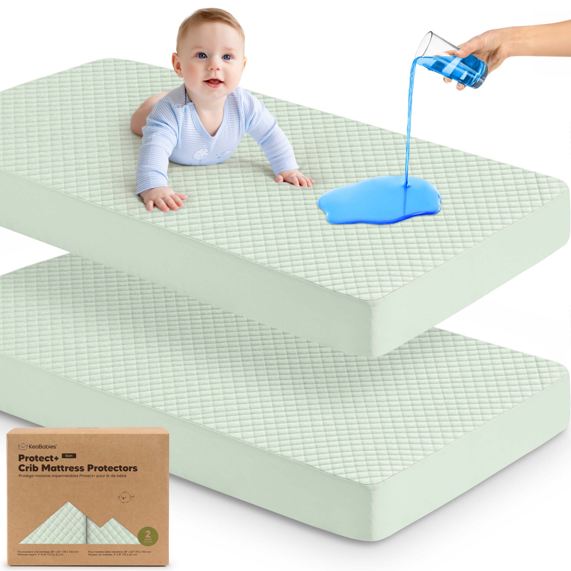 Protect waterproof crib mattress cover provides leakproof protection with a soft cotton surface.
 29576811315386