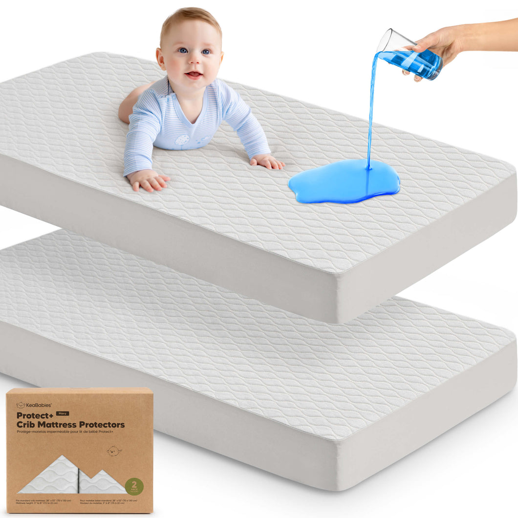 2-Pack Mavy Protect+ Waterproof Crib Mattress Protector (Pearl Gray)