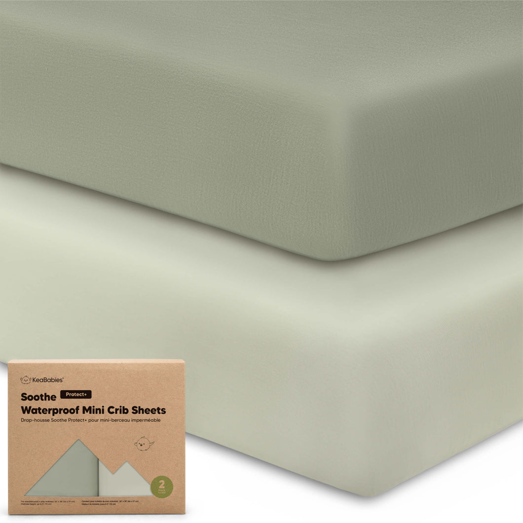 2-Pack Soothe [Protect+] Waterproof Mini Crib Sheets (Lichen)
