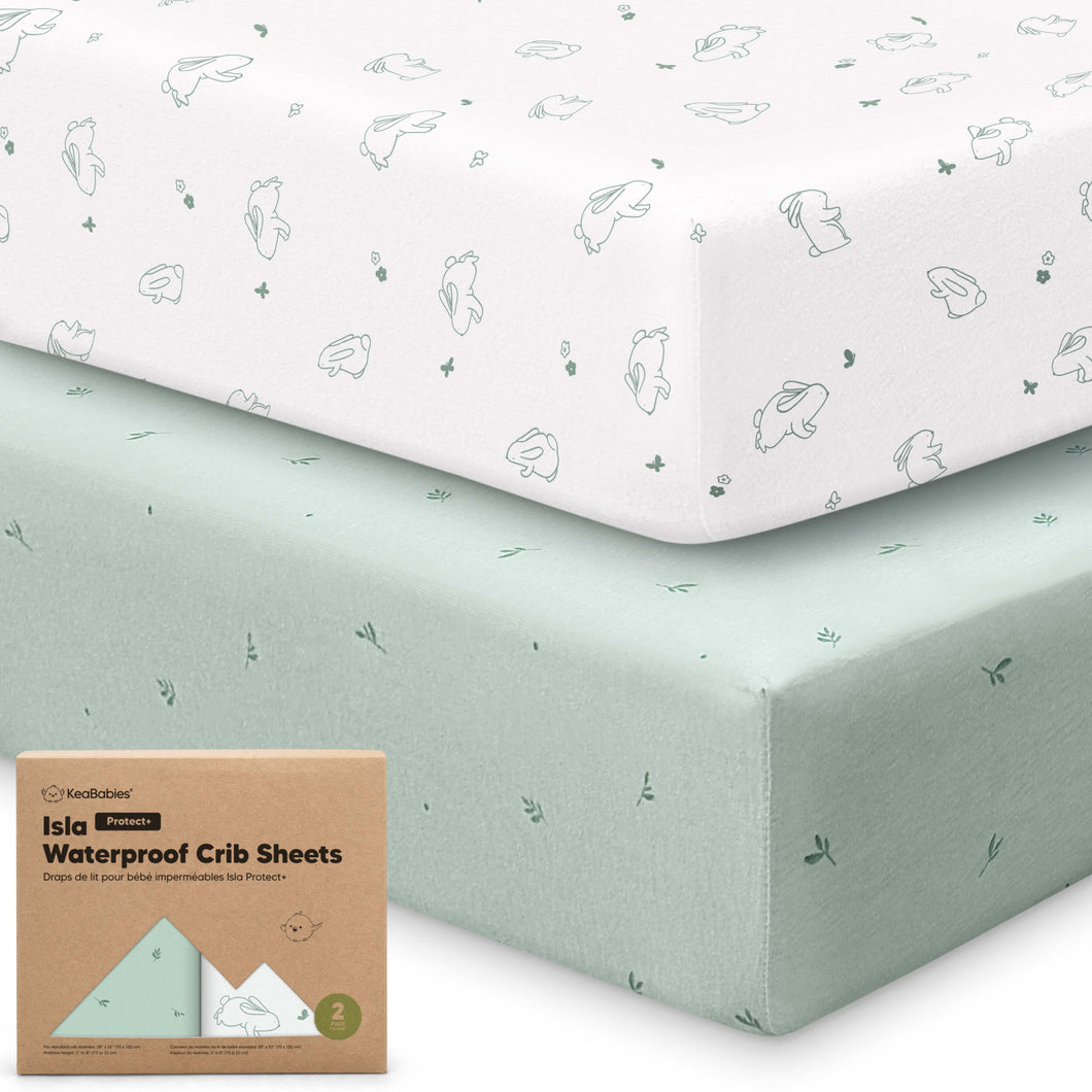 2-Pack Isla [Protect+] Waterproof Crib Sheets (Bunnies)