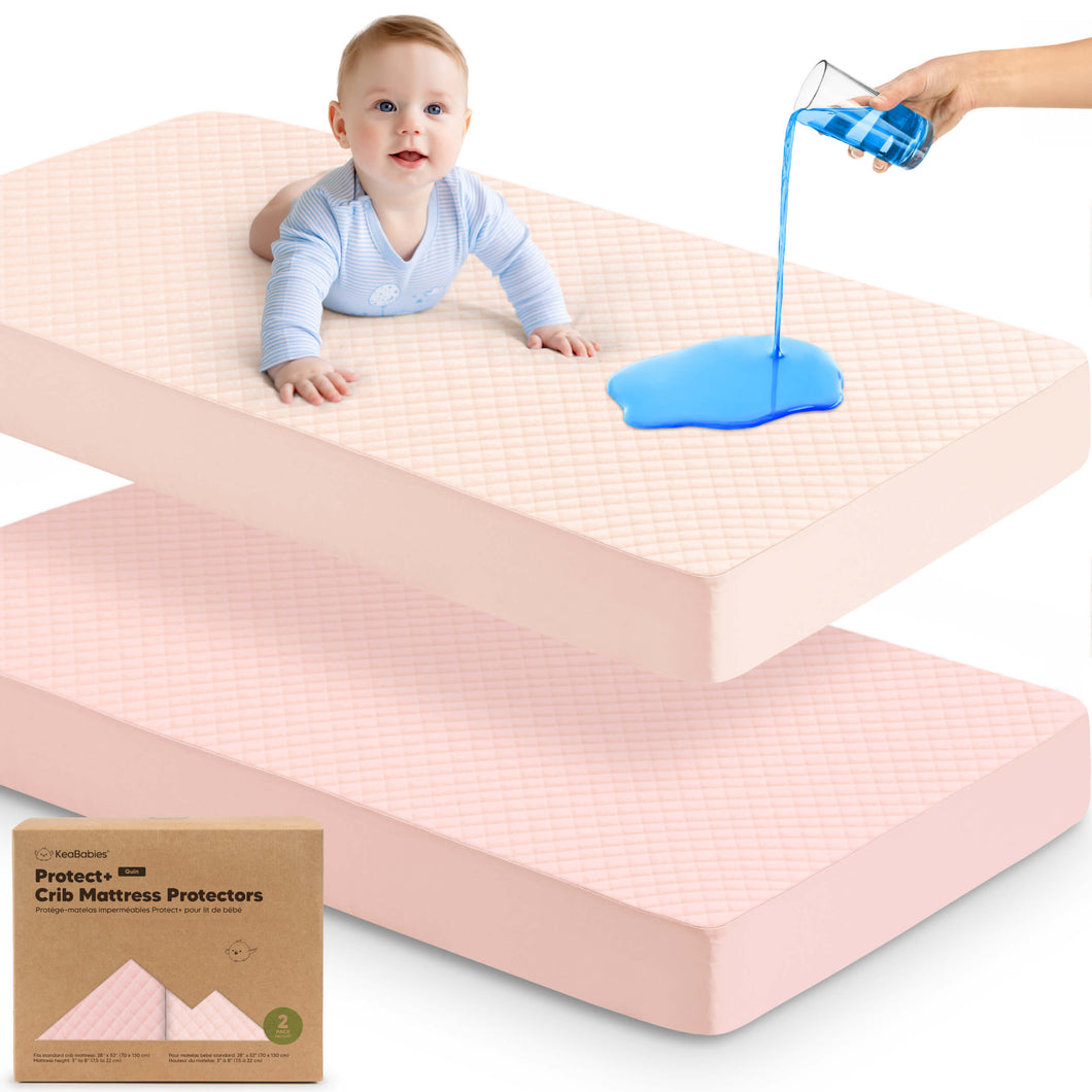 2-Pack Quin Protect+ Waterproof Crib Mattress Protector (Mist Rose)
