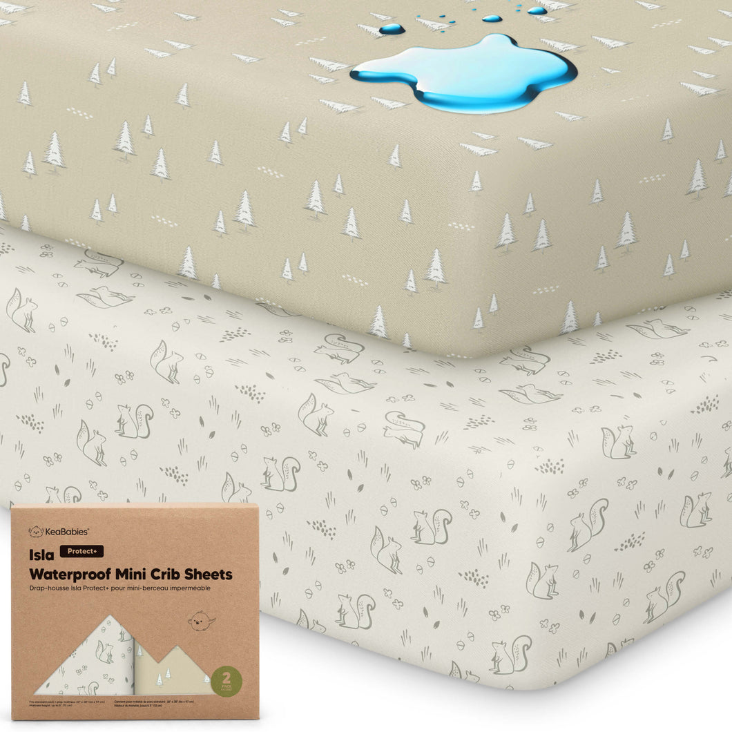 2-Pack Isla [Protect+] Waterproof Mini Crib Sheets (Pine Grove)