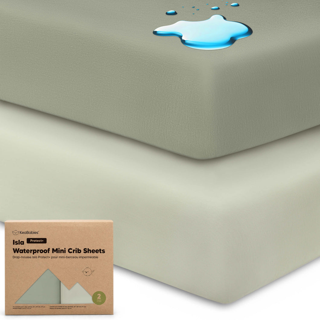 2-Pack Isla [Protect+] Waterproof Mini Crib Sheets (Lichen)