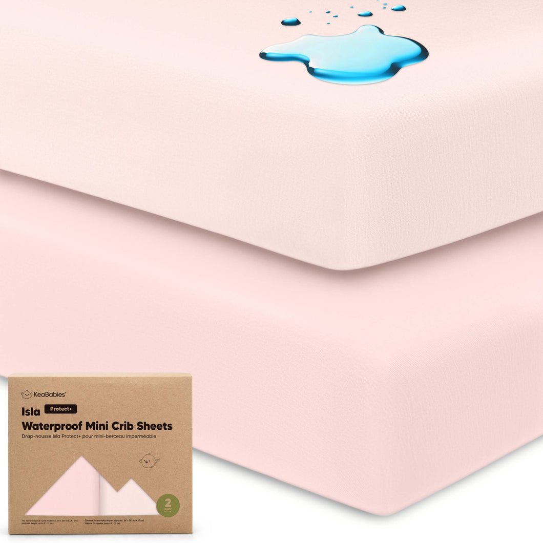 2-Pack Isla [Protect+] Waterproof Mini Crib Sheets (Mist Rose)
