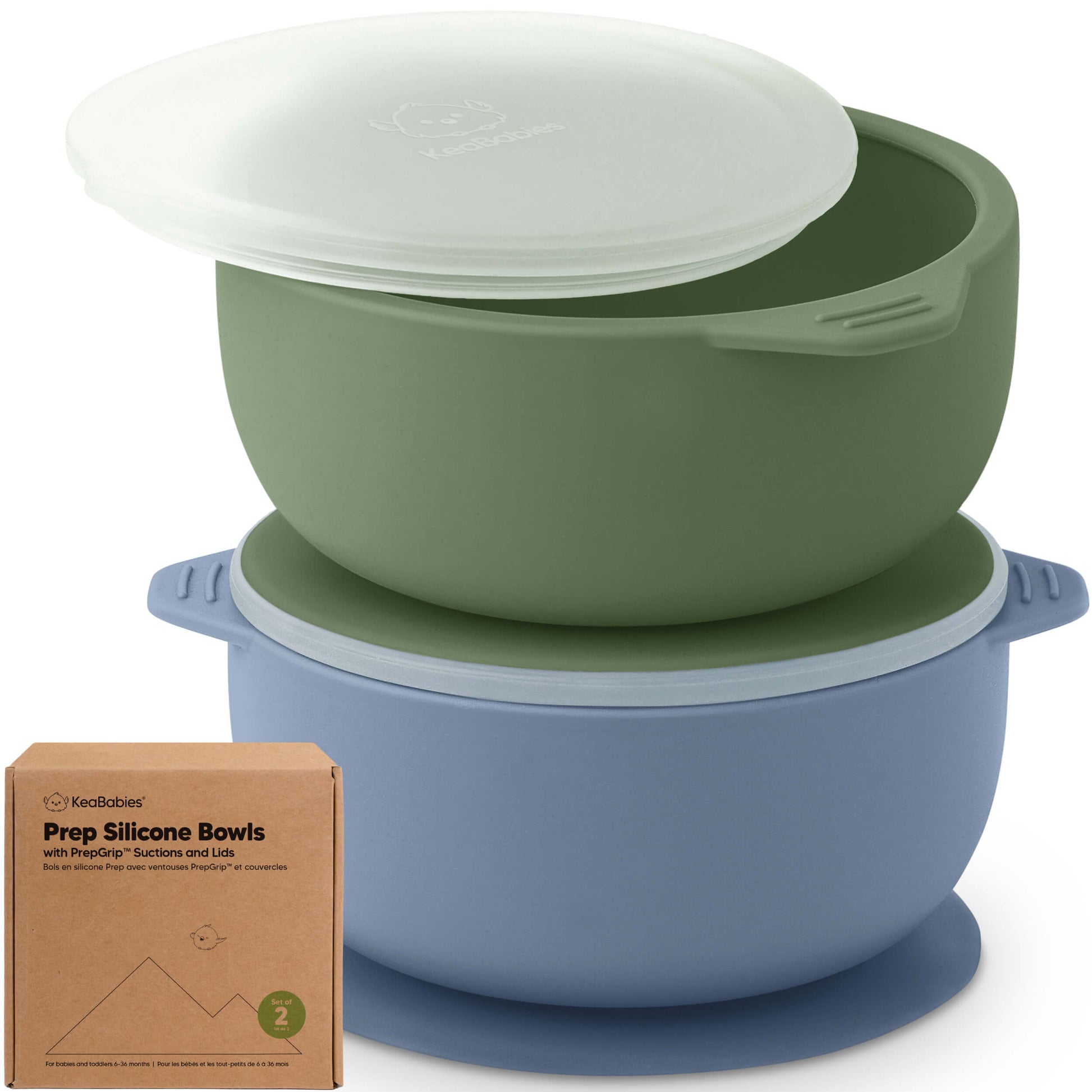 Prep silicone bowls with lids are a set of 2 food-grade, baby-safe bowls with suction bases.
 29983508136122