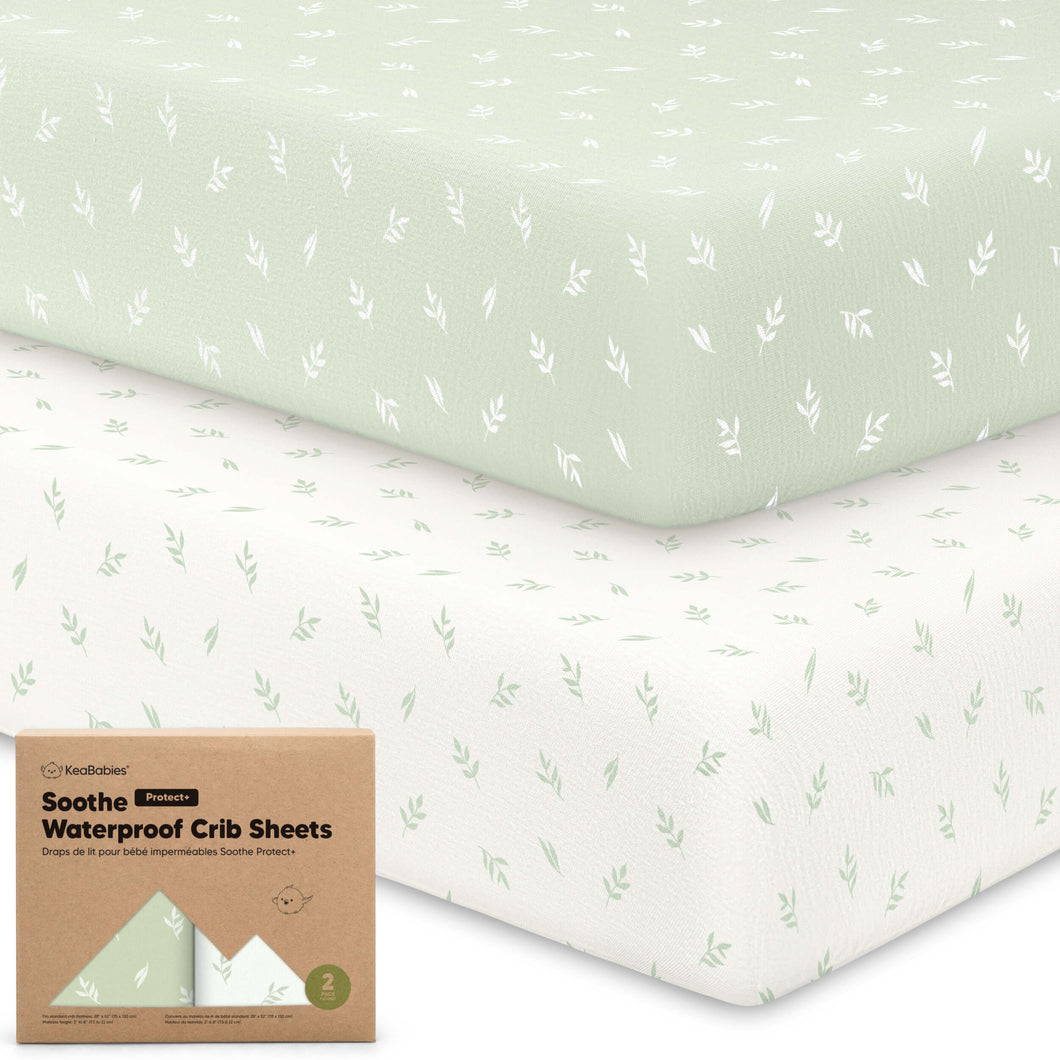 2-Pack Soothe [Protect+] Waterproof Crib Sheets (Herb)