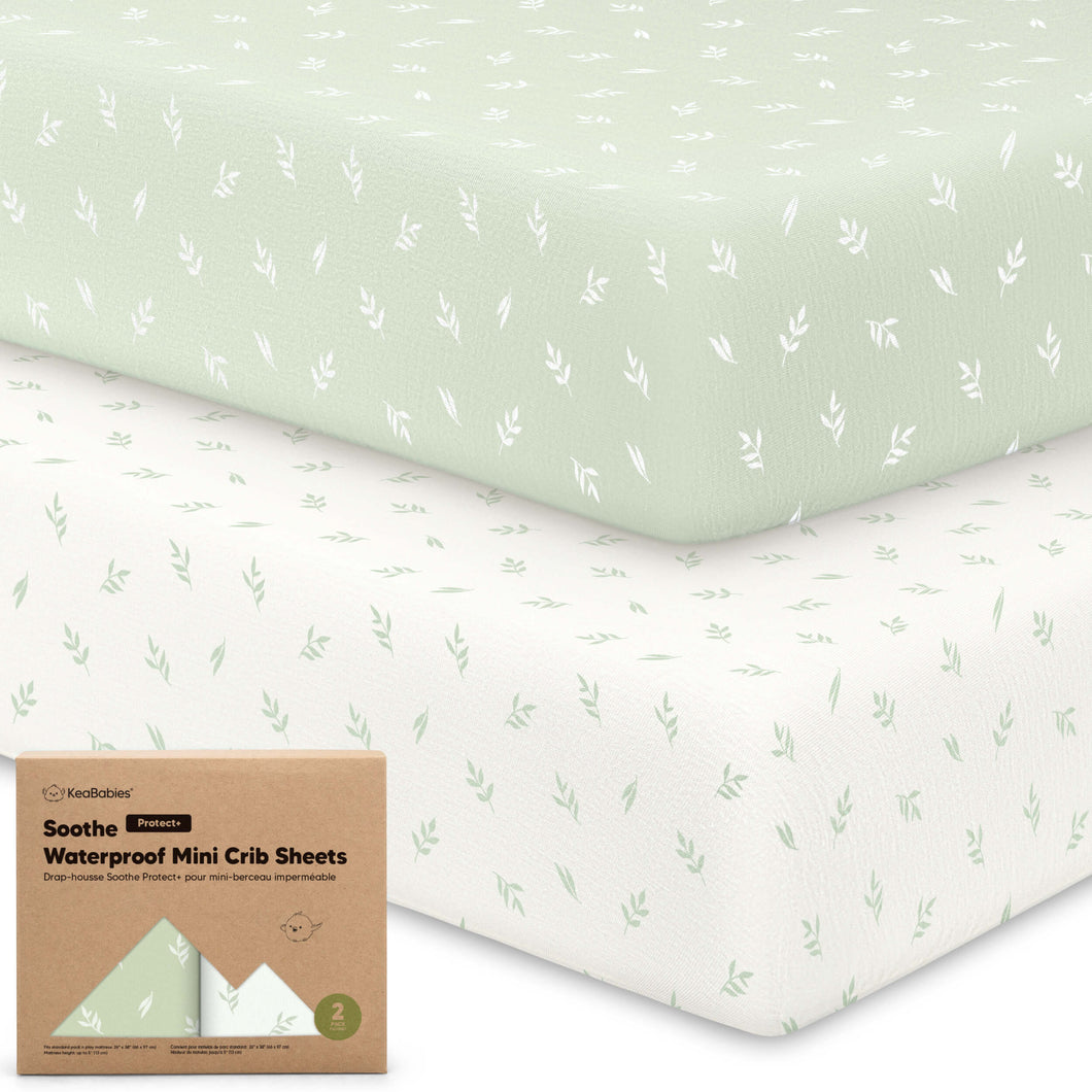 2-Pack Soothe [Protect+] Waterproof Mini Crib Sheets (Herb)