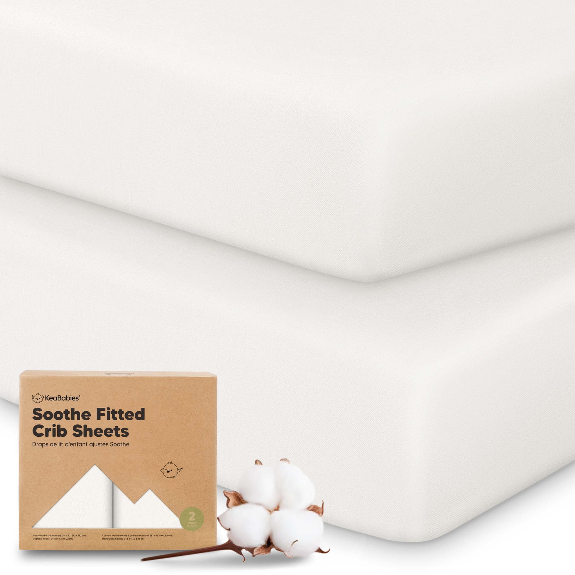 Soothe Fitted Crib Sheets - Soft White, Material: Cotton 31353882149050