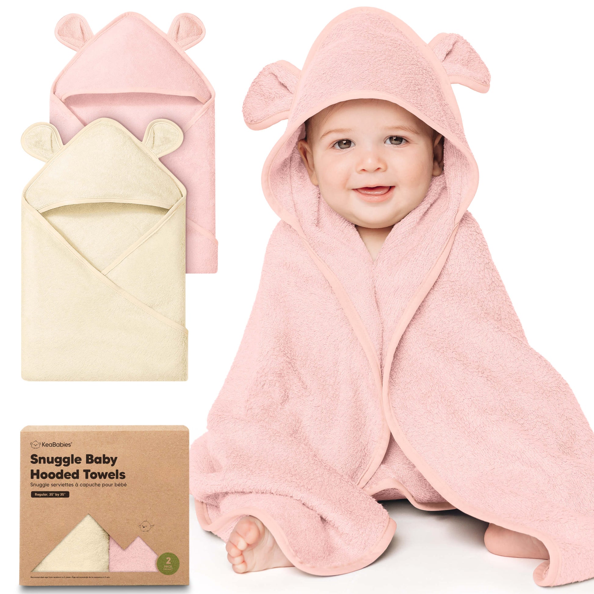 Snuggle baby hooded towels, 2-pack soft plush towels with bear-ear hoods.
 30585540706490