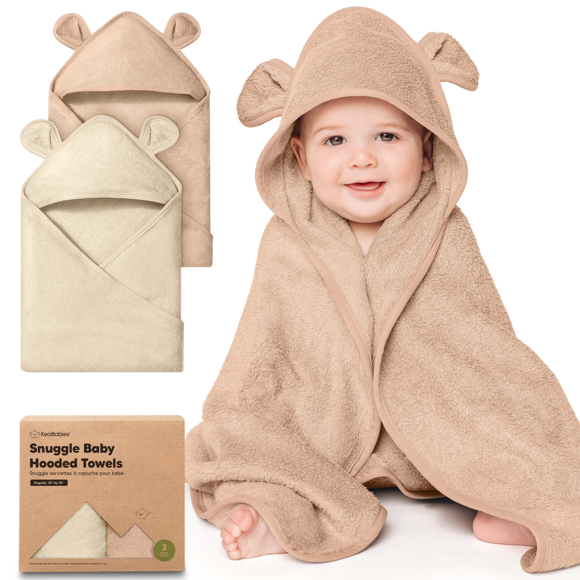 2-Pack Snuggle Hooded Towels, Almond / Petite by KeaBabies