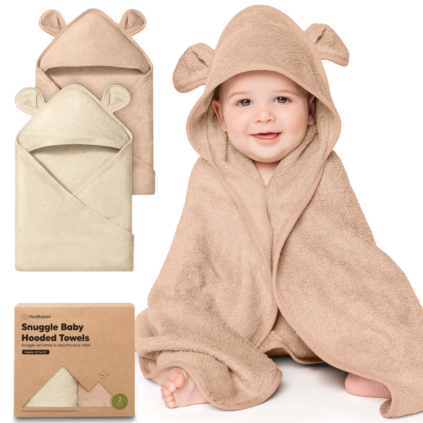 Snuggle baby hooded towels, 2-pack soft plush towels with bear-ear hoods.
 30585531334842