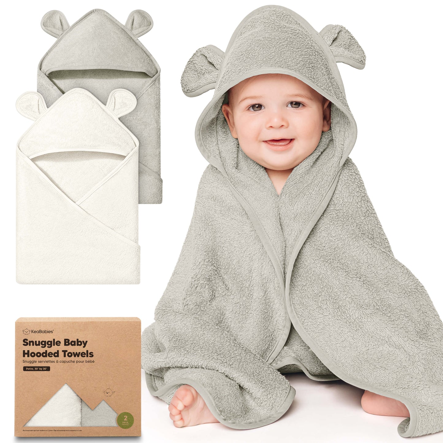 Snuggle baby hooded towels, 2-pack soft plush towels with bear-ear hoods.
 30585532383418