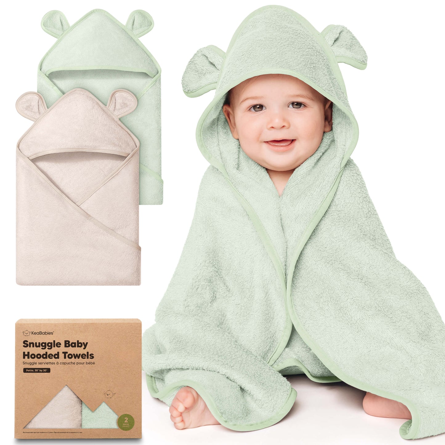 Snuggle baby hooded towels, 2-pack soft plush towels with bear-ear hoods.
 30585538412730