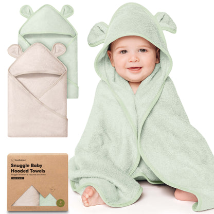 Snuggle baby hooded towels, 2-pack soft plush towels with bear-ear hoods.
 30585538412730
