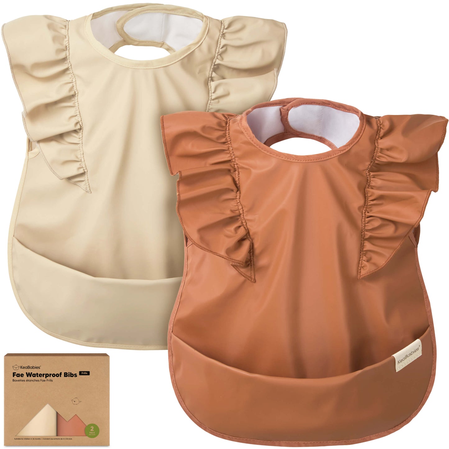 Fae waterproof bibs available in a 2-pack.
 31118879097018