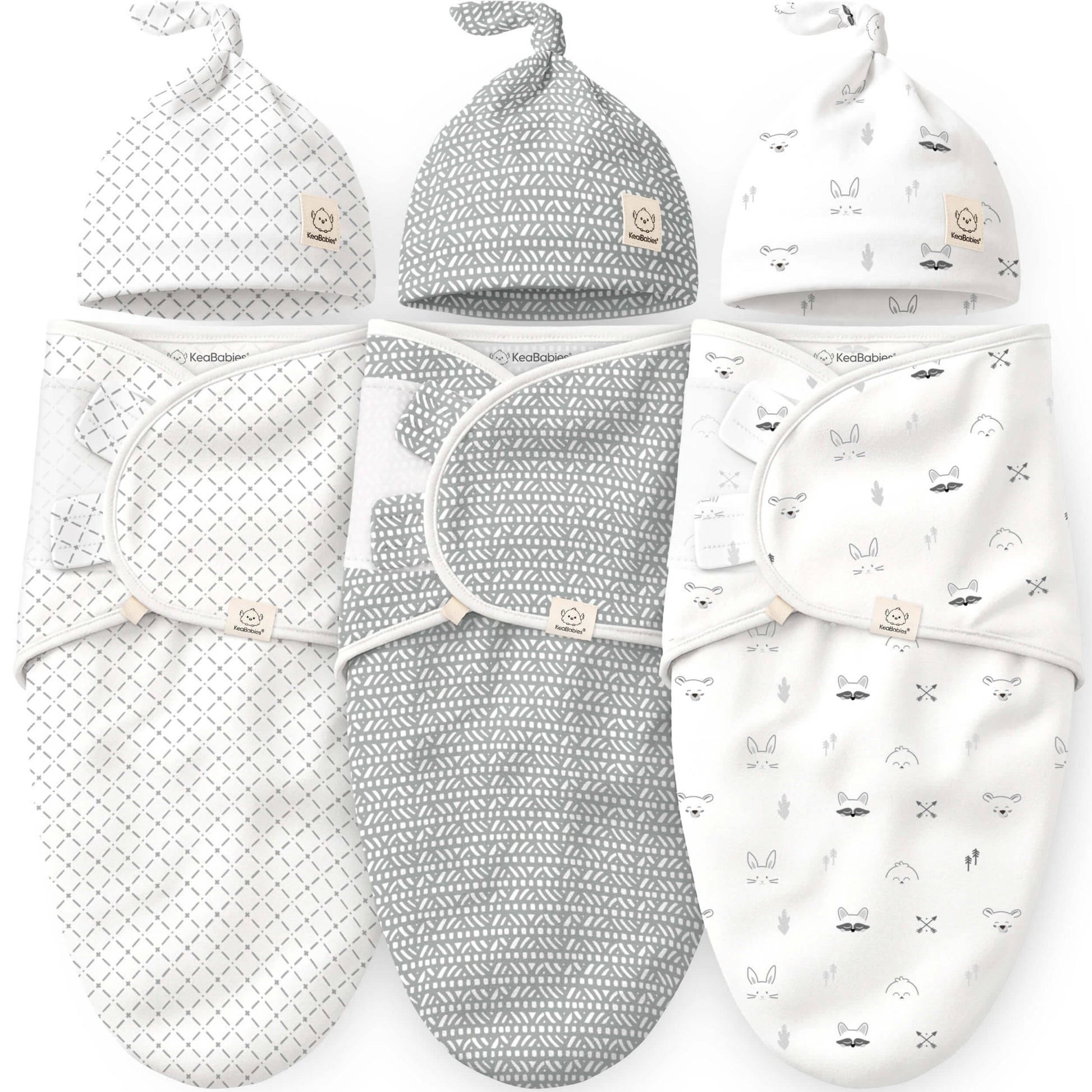 3-Pack Soothe Swaddle Wraps with Knot Hats 32482053128378