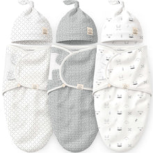 Load image into Gallery viewer, 3-Pack Soothe Swaddle Wraps with Knot Hats
