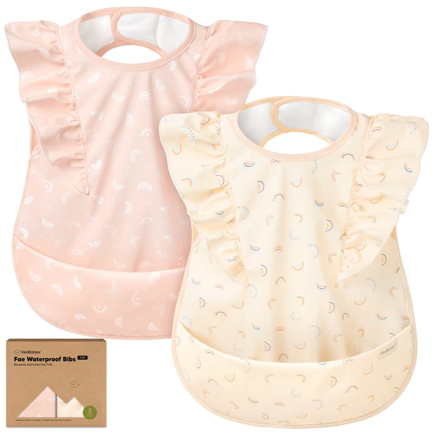 Fae waterproof bibs available in a 2-pack.
 31138036744378