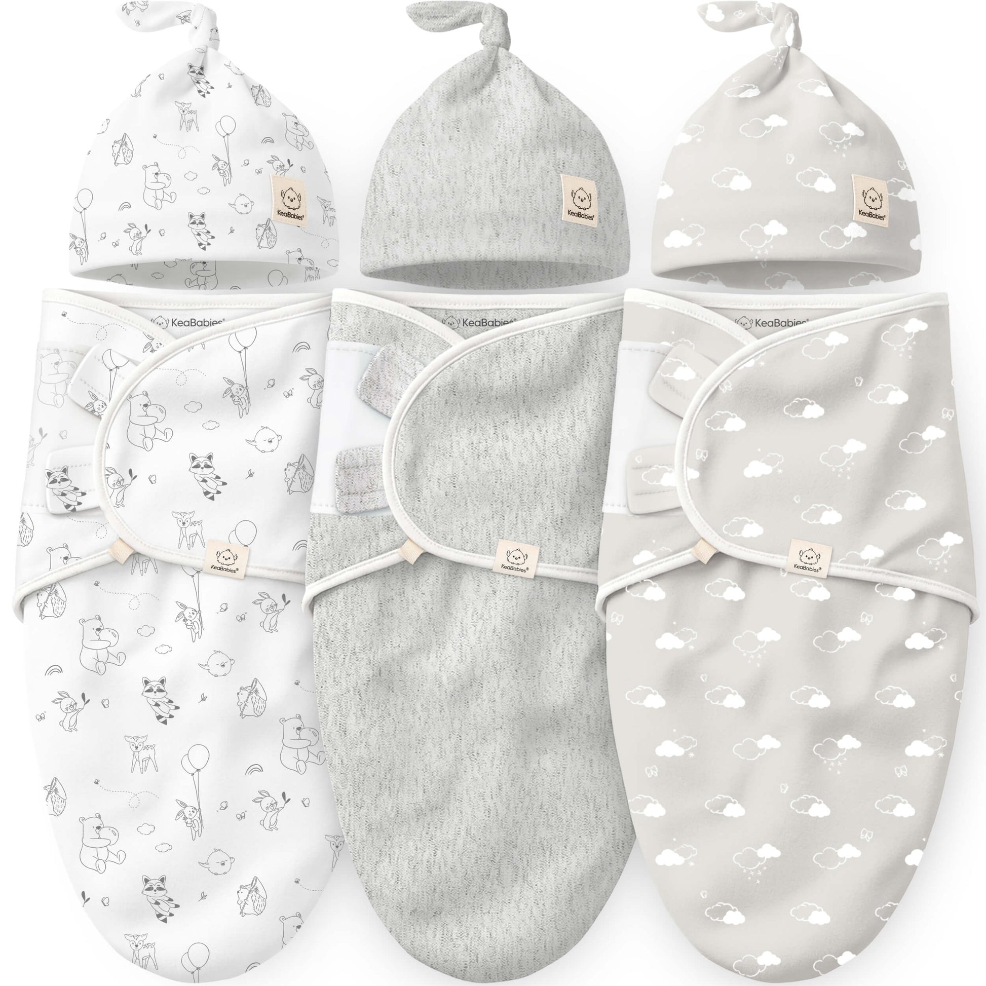 3-Pack Soothe Swaddle Wraps with Knot Hats (Slate) by KeaBabies