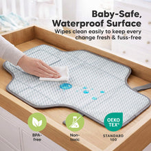 Load image into Gallery viewer, Baby-Safe, Waterproof Surface - Wipes clean easily to keep every change fresh &amp; fuss-free (BPA-free, Non-toxic, and Oeko-Tex Standard)
