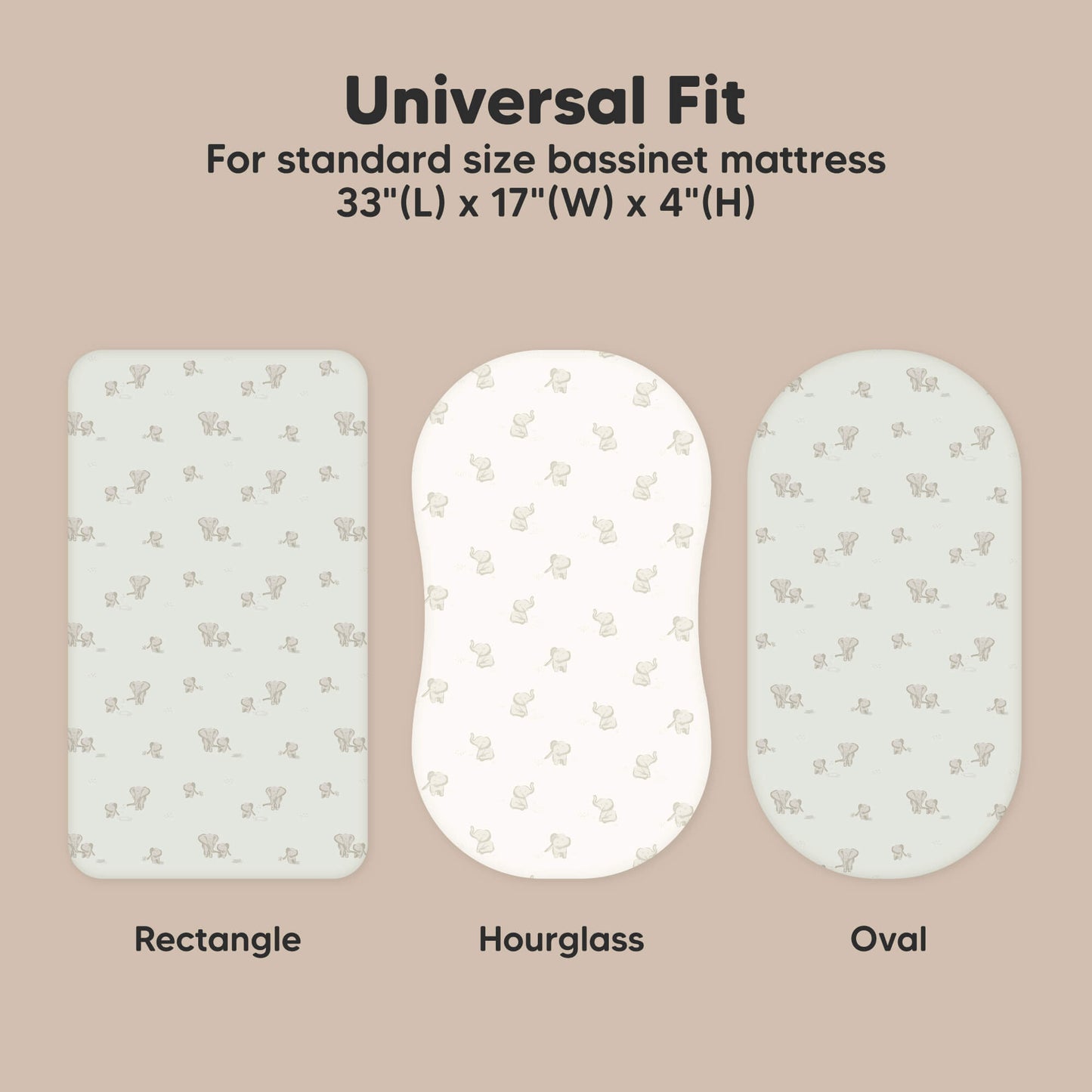 Universal Fit - For standard size bassinet mattress 33inches (L) x 17inches (W) × 4inches (H) (Rectangle, Hourglass and Oval) 31861320253626