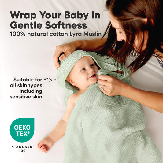 Wrap Your Baby In Gentle Softness - 100% natural cotton Lyra Muslin 
Suitable for all skin types including sensitive skin 
OEKO TEX Standard 100 -on-hover