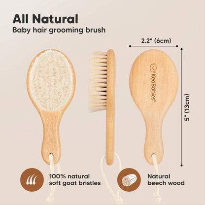 All Natural - Baby hair grooming brush, size 5" x 2.2" (100% natural soft goat bristles and Natural beech wood) 31870915444922