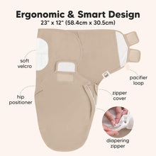 Load image into Gallery viewer, Ergonomic &amp; Smart Design - 23" x 12" size (soft velcro, hip positioner, pacifier loop, zipper cover, and diapering zipper)

