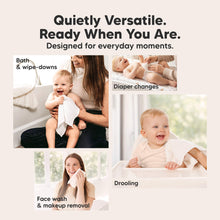 Load image into Gallery viewer, Quietly Versatile. Ready When You Are - Designed for everyday moments. (Diaper changes, Drooling, Face wash &amp; makeup removal, Bath &amp; wipe-downs)
