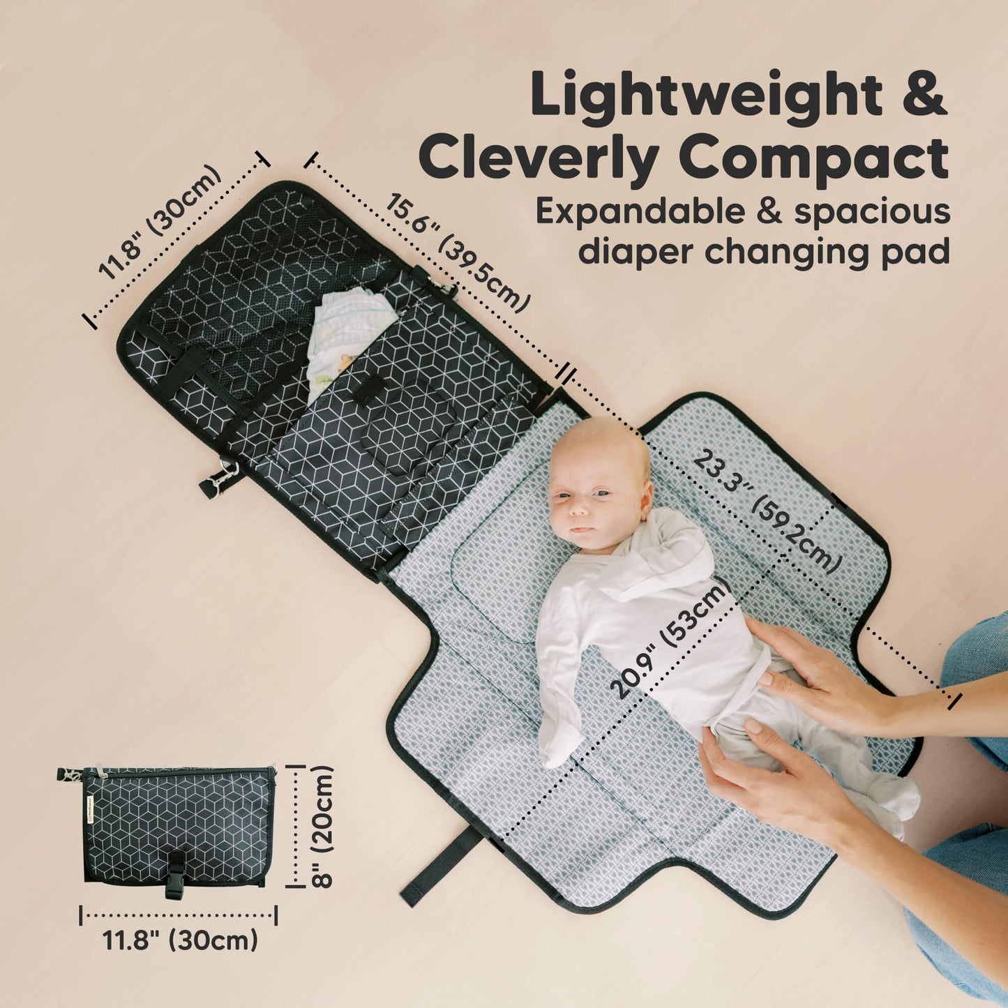 Lightweight & Cleverly Compact - Expandable & spacious diaper changing pad (size at 23.3 inches long x 20.9 wide) 33504790053050