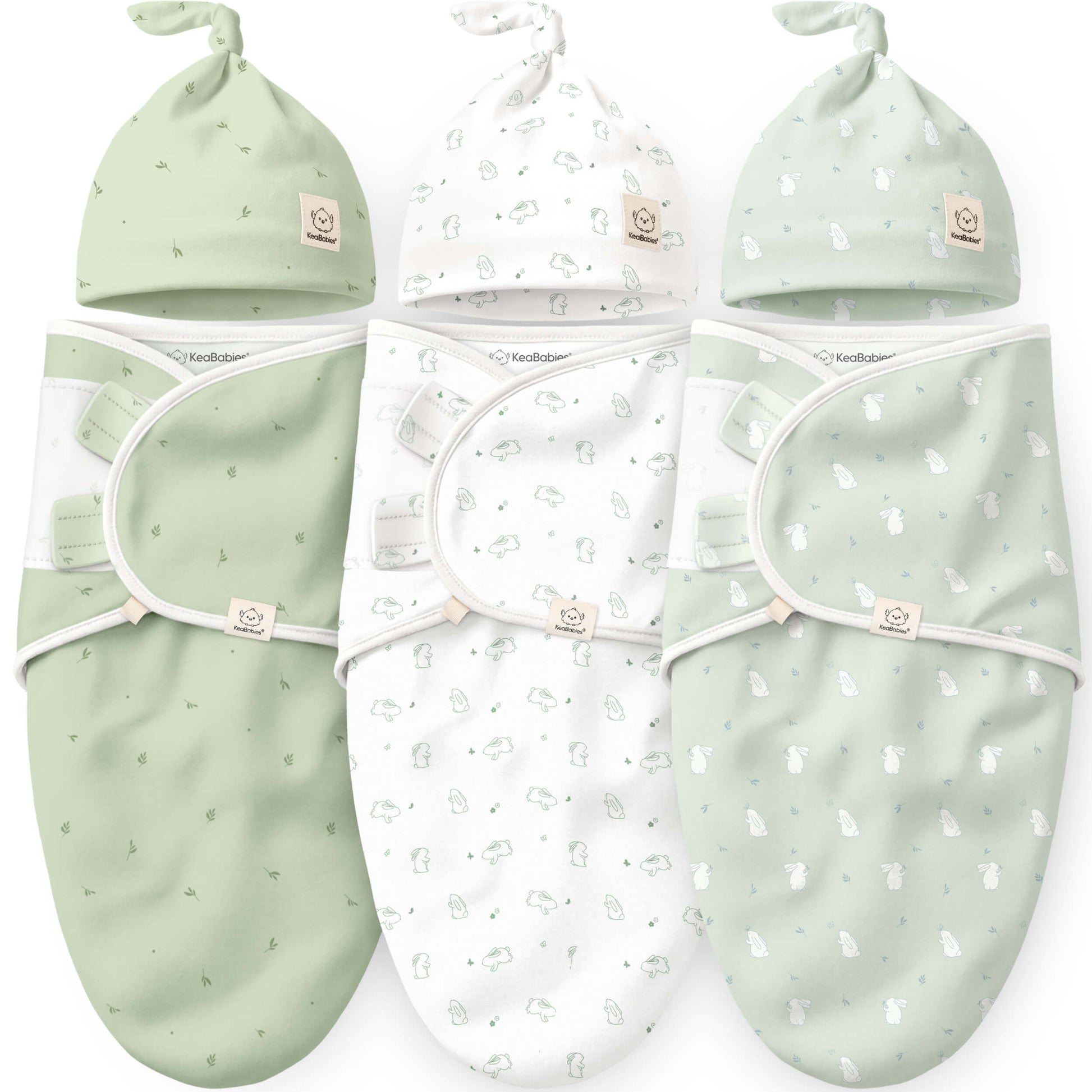 3-Pack Soothe Swaddle Wraps with Knot Hats (Slate) by KeaBabies